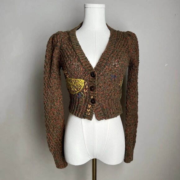 Anthropologie Monstera Puff-Sleeve Cardigan Wendy Wurtzburger Marcella Violini - Picture 7 of 13